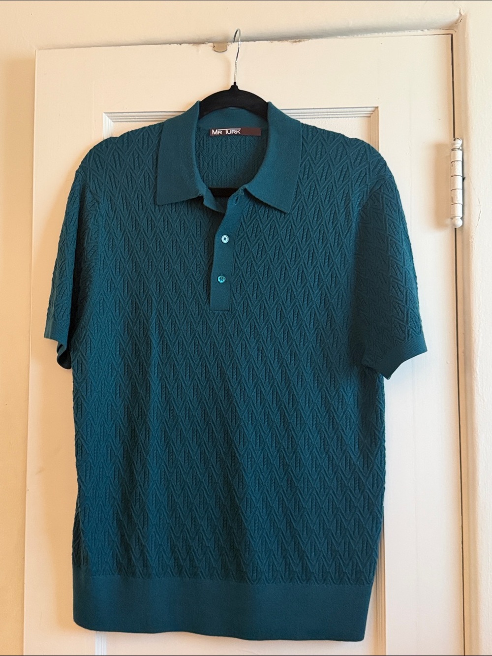 Men's Teal Short-Sleeve Knit Polo Shirt